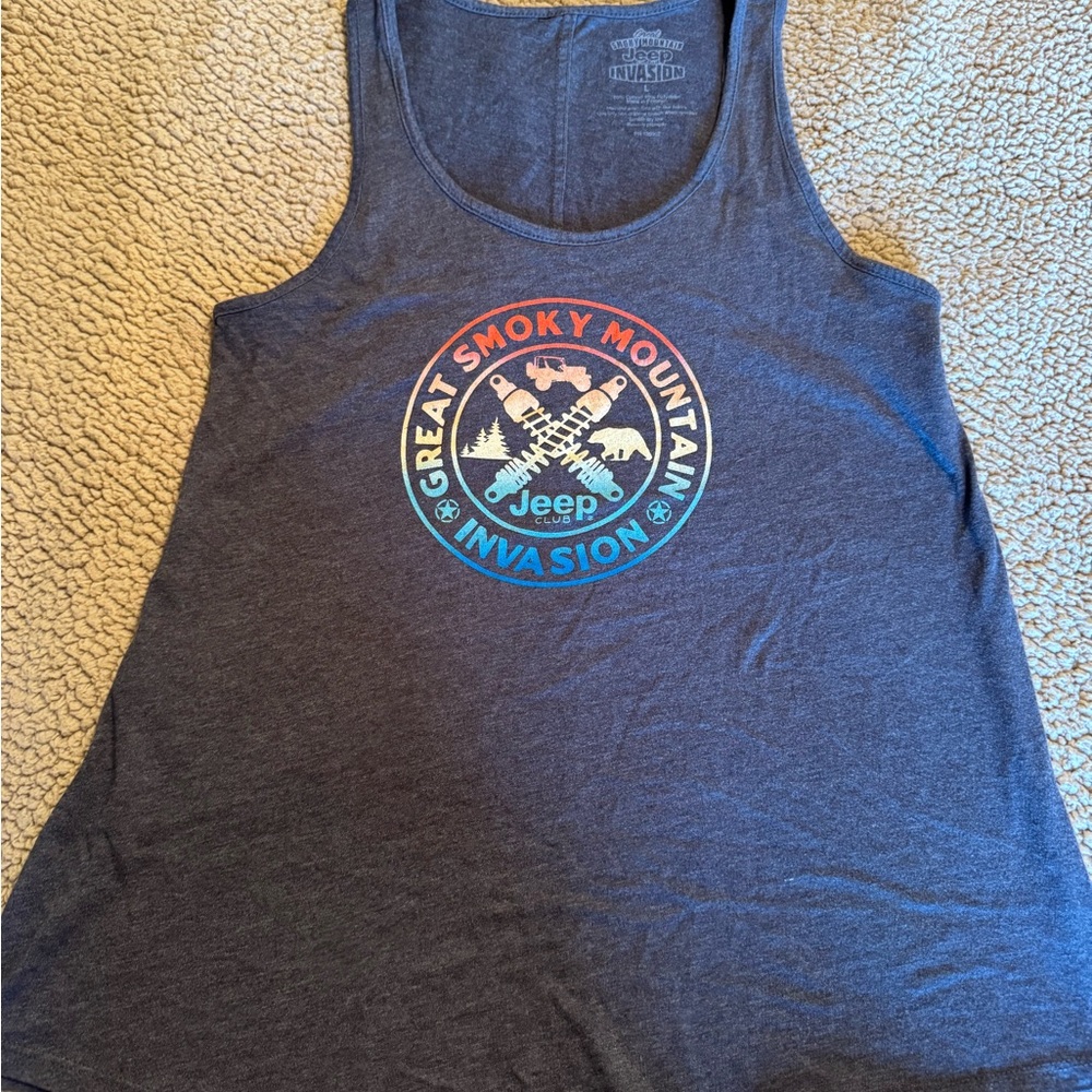 Jeep Navy Tank Top with Rainbow Smoky Mountain Graphic